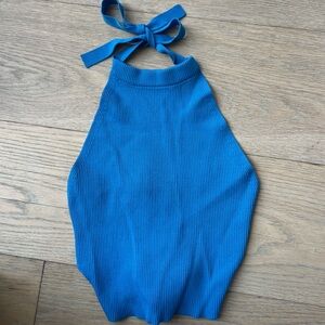 Zara Blue Halter Rib Knit Crop Top Size Small